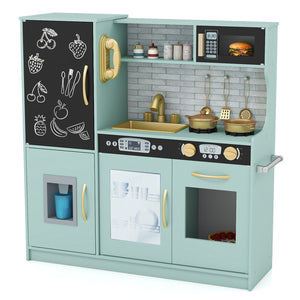 Toddler Pretend Play Kitchen for Boys and Girls 3-6 Years Old-Green view 3