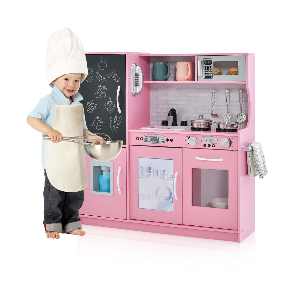 Toddler Pretend Play Kitchen for Boys and Girls 3-6 Years Old-Pink view 4