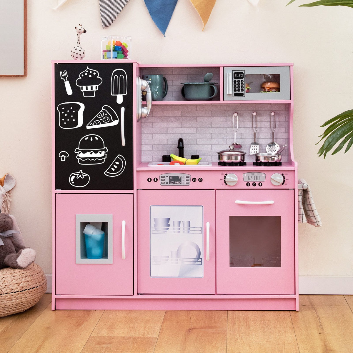 Toddler Pretend Play Kitchen for Boys and Girls 3-6 Years Old-Pink view 6