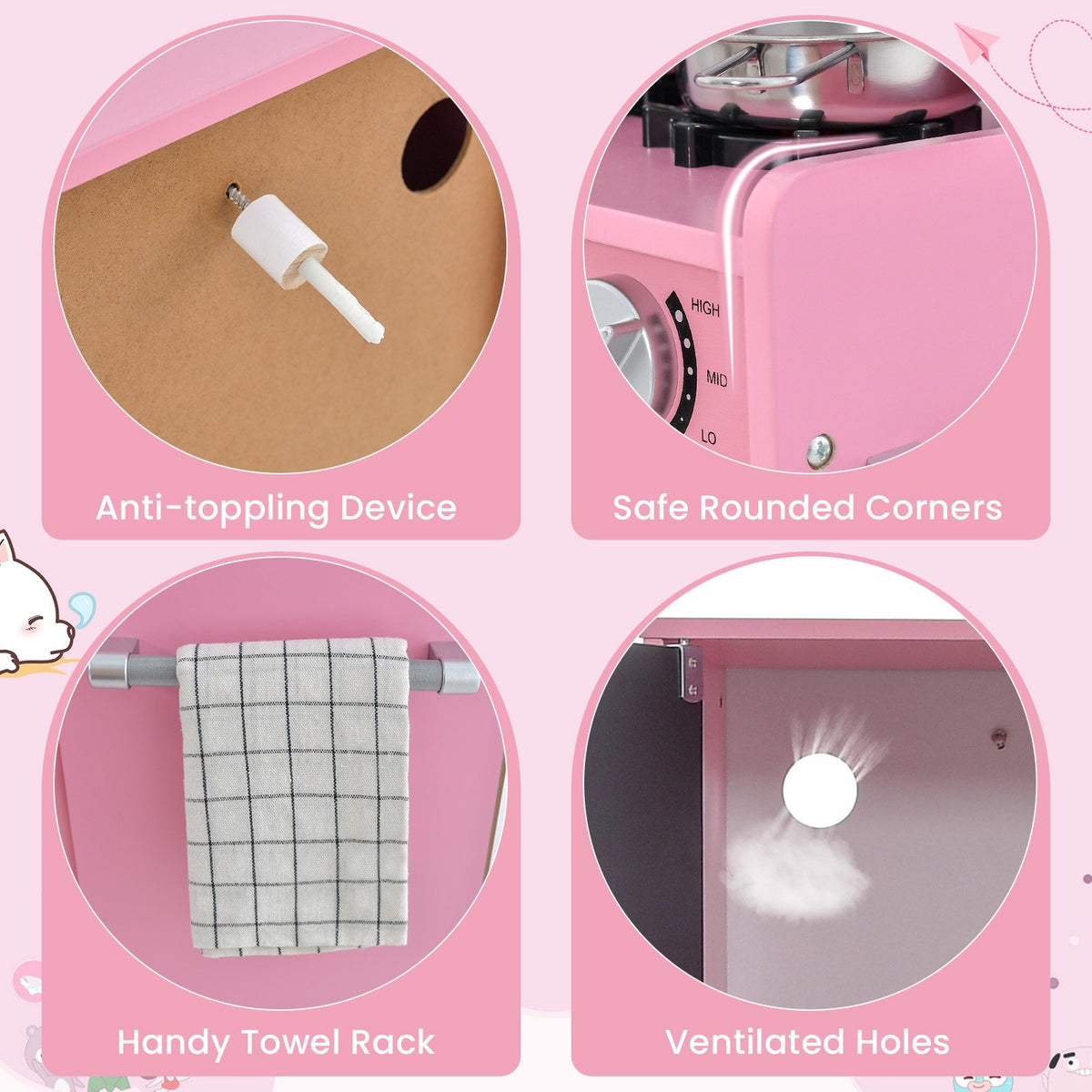 Toddler Pretend Play Kitchen for Boys and Girls 3-6 Years Old-Pink view 7