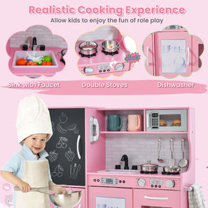 Toddler Pretend Play Kitchen for Boys and Girls 3-6 Years Old-Pink view 8