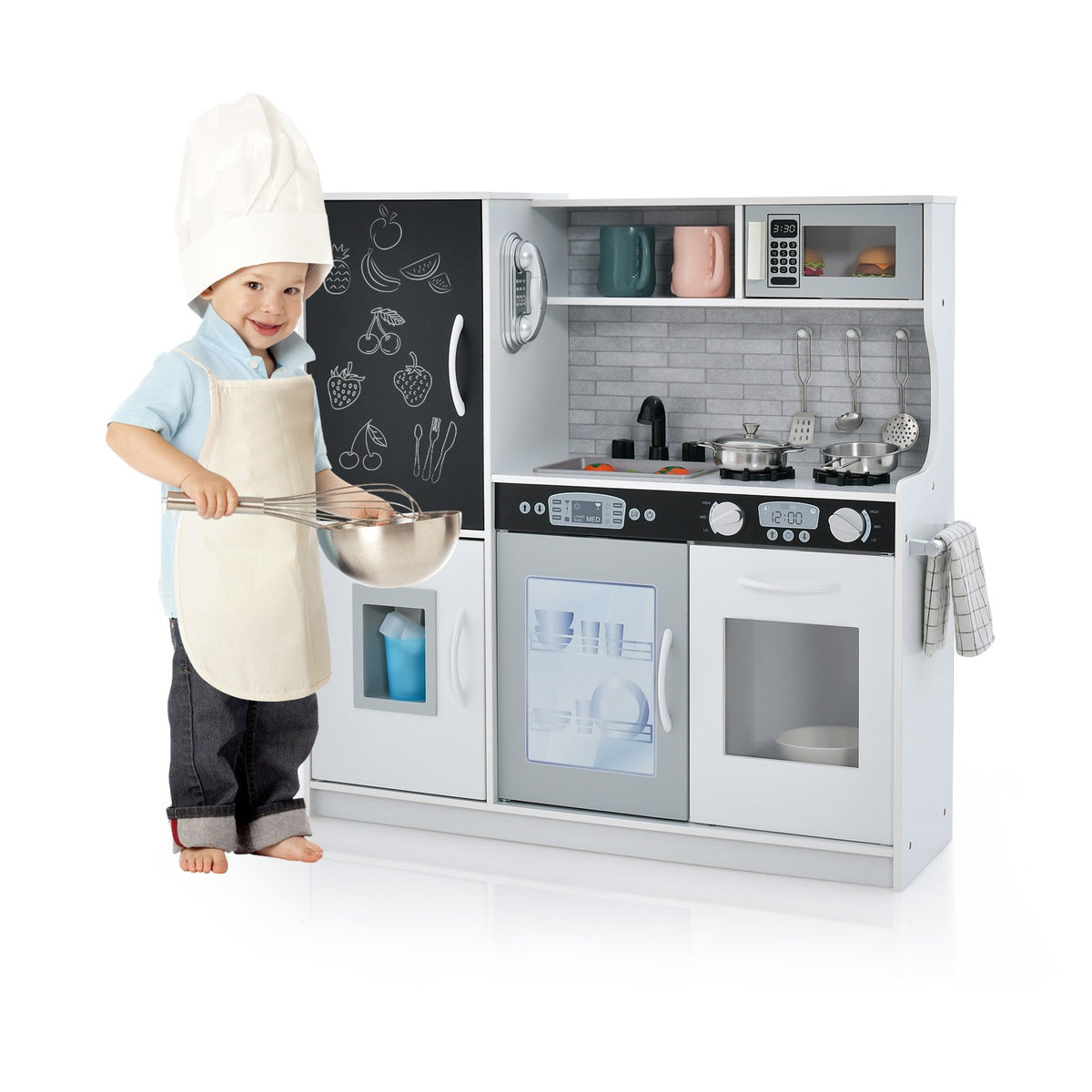Toddler Pretend Play Kitchen for Boys and Girls 3-6 Years Old-White view 4