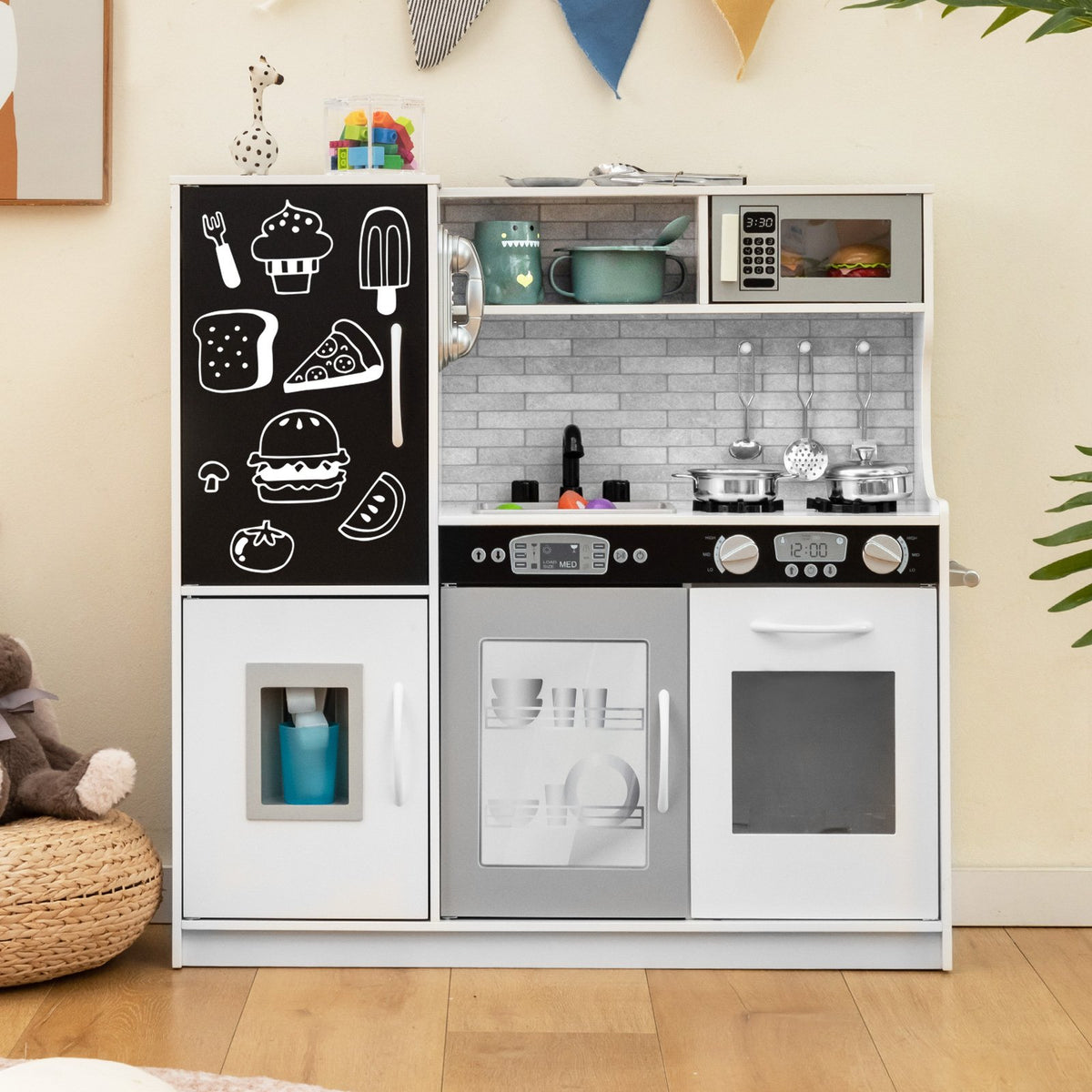 Toddler Pretend Play Kitchen for Boys and Girls 3-6 Years Old-White view 6