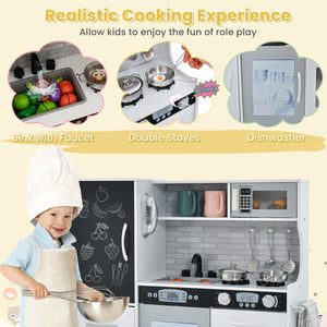 Toddler Pretend Play Kitchen for Boys and Girls 3-6 Years Old-White view 8