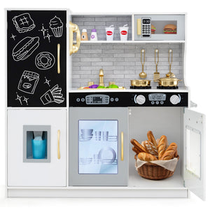 Toddler Pretend Play Kitchen for Boys and Girls 3-6 Years Old-White & Golden