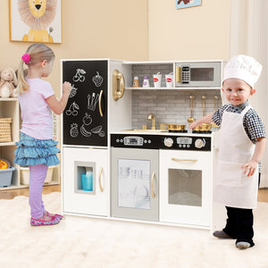 Toddler Pretend Play Kitchen for Boys and Girls 3-6 Years Old-White & Golden view 2