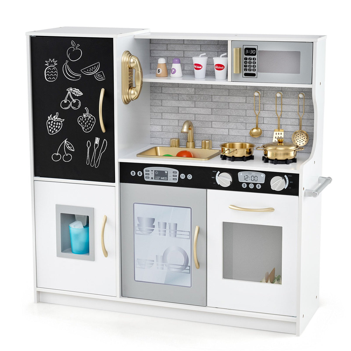 Toddler Pretend Play Kitchen for Boys and Girls 3-6 Years Old-White & Golden view 3