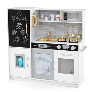 Toddler Pretend Play Kitchen for Boys and Girls 3-6 Years Old-White & Golden view 3