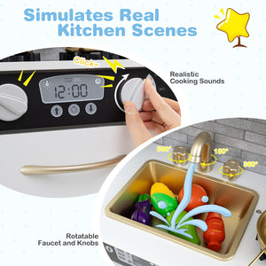 Toddler Pretend Play Kitchen for Boys and Girls 3-6 Years Old-White & Golden view 9