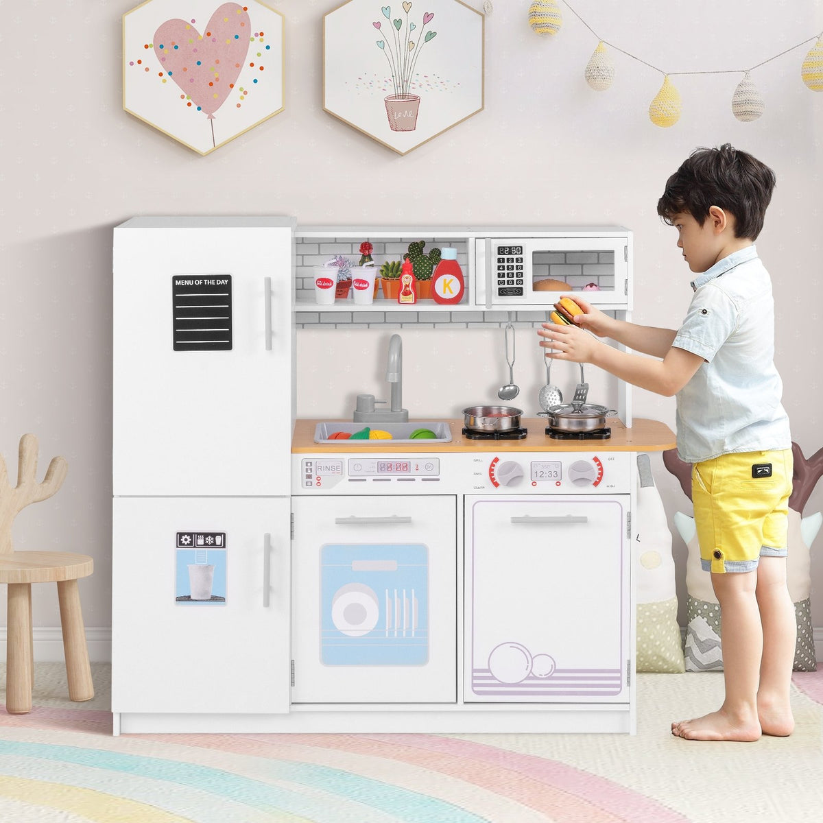 Toddler Pretend Play Kitchen Toy with Stove for 3+ Boys and Girls-White view 2