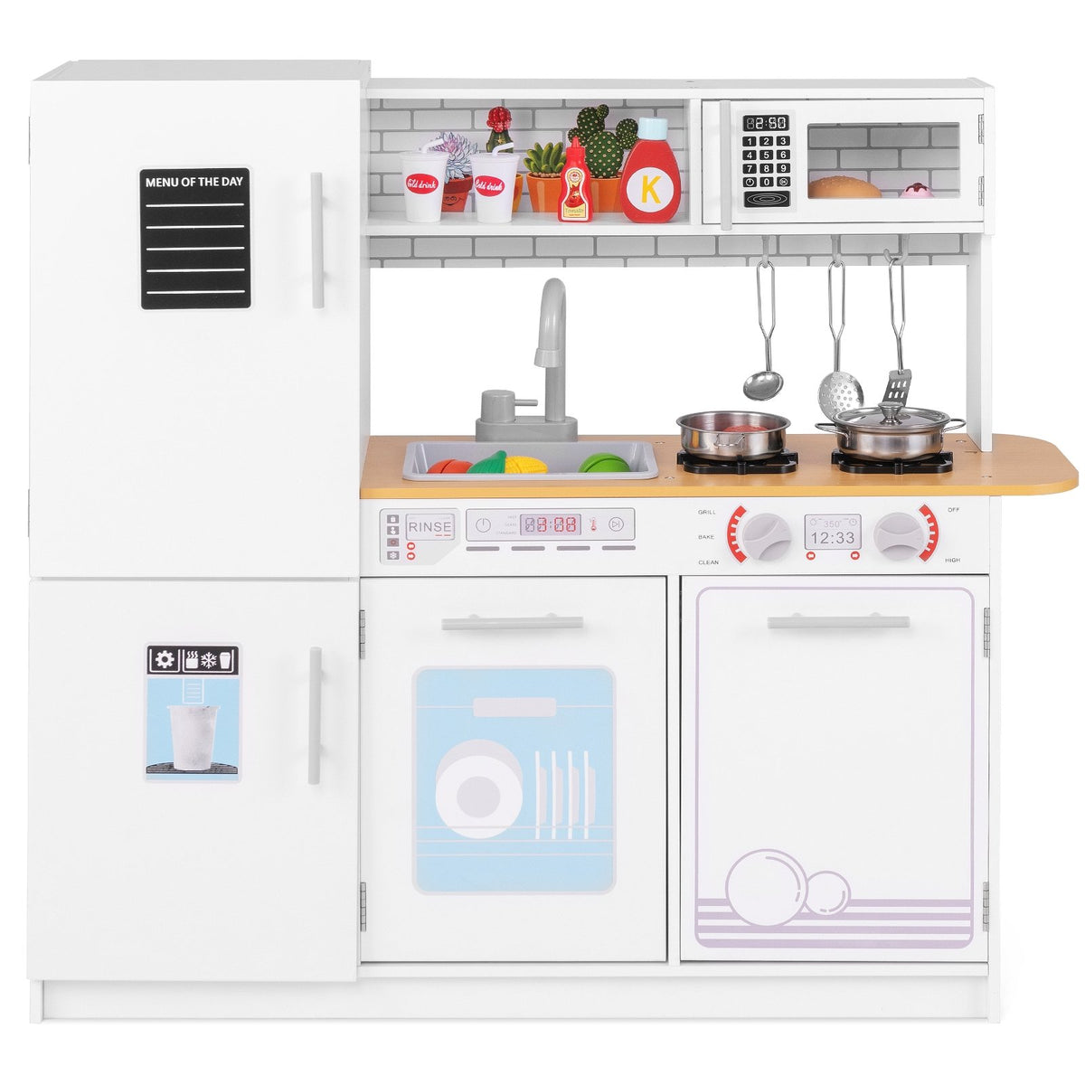 Toddler Pretend Play Kitchen Toy with Stove for 3+ Boys and Girls-White view 4