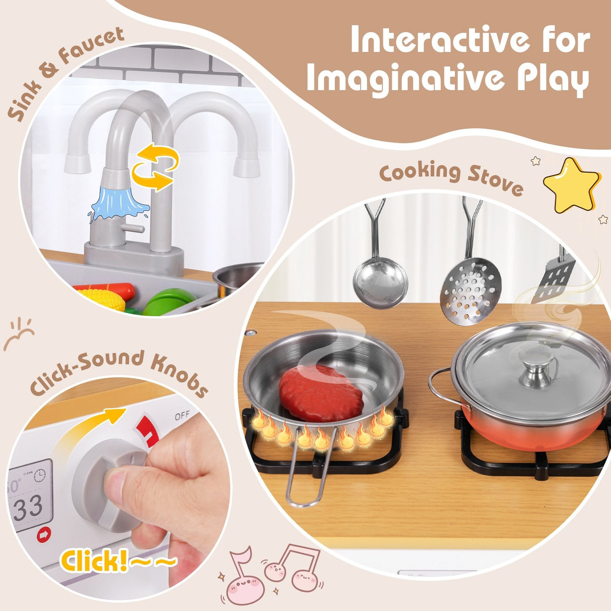 Toddler Pretend Play Kitchen Toy with Stove for 3+ Boys and Girls-White view 7