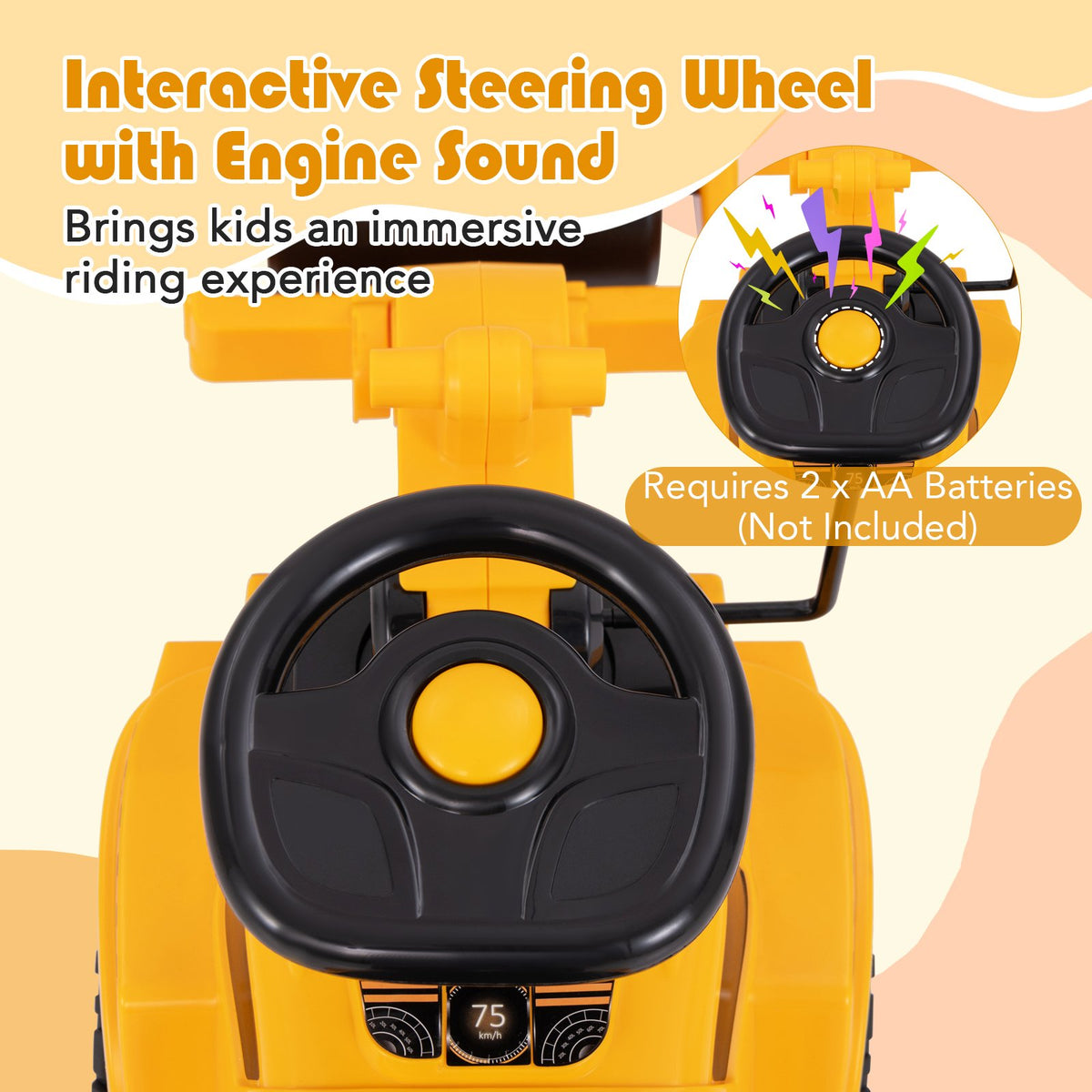 Toddler Ride on Car with Adjustable Roller and Under-Seat Storage-Yellow view 7