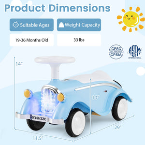 Toddler Ride on Toy Classic Sliding Car with Horn and LED Headlight-Blue view 5