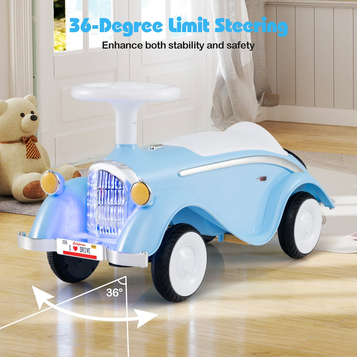 Toddler Ride on Toy Classic Sliding Car with Horn and LED Headlight-Blue view 7
