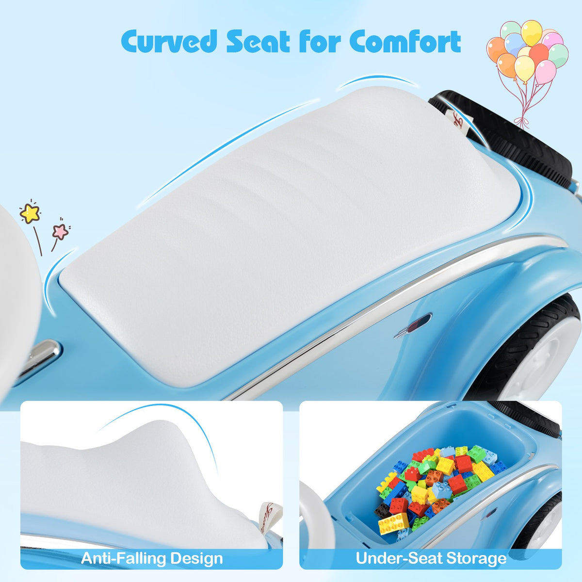 Toddler Ride on Toy Classic Sliding Car with Horn and LED Headlight-Blue view 8