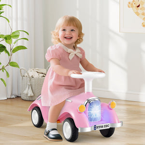 Toddler Ride on Toy Classic Sliding Car with Horn and LED Headlight-Pink view 2
