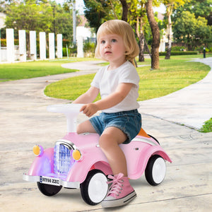 Toddler Ride on Toy Classic Sliding Car with Horn and LED Headlight-Pink view 3
