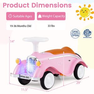 Toddler Ride on Toy Classic Sliding Car with Horn and LED Headlight-Pink view 5
