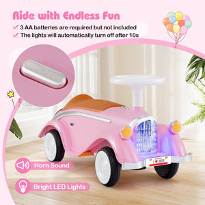 Toddler Ride on Toy Classic Sliding Car with Horn and LED Headlight-Pink view 7