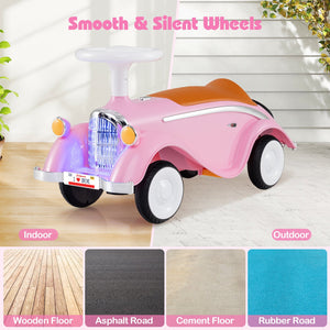 Toddler Ride on Toy Classic Sliding Car with Horn and LED Headlight-Pink view 9