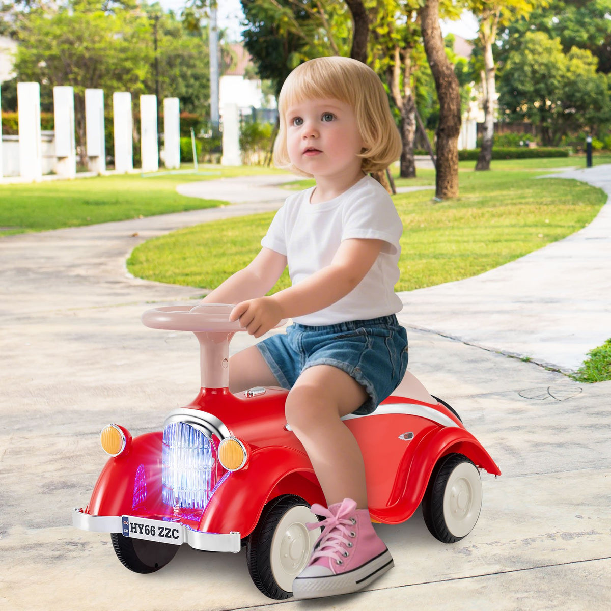 Toddler Ride on Toy Classic Sliding Car with Horn and LED Headlight-Red view 2