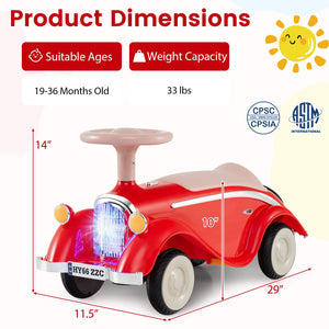 Toddler Ride on Toy Classic Sliding Car with Horn and LED Headlight-Red view 4