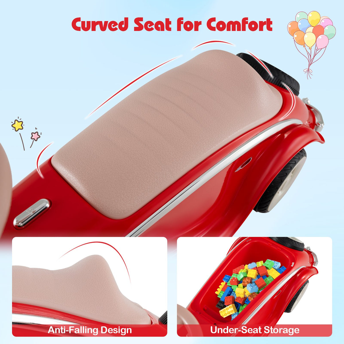 Toddler Ride on Toy Classic Sliding Car with Horn and LED Headlight-Red view 6