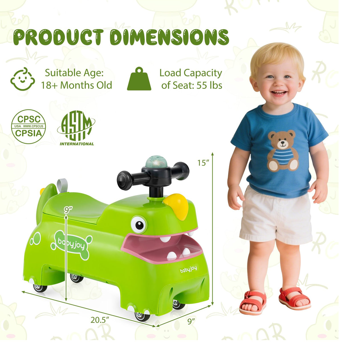 Toddler Ride on Toy Walking Sliding Car with Lights and Music-Green view 4
