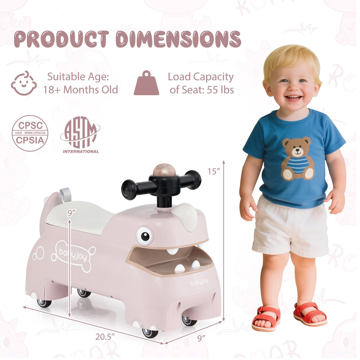 Toddler Ride on Toy Walking Sliding Car with Lights and Music-Pink view 4