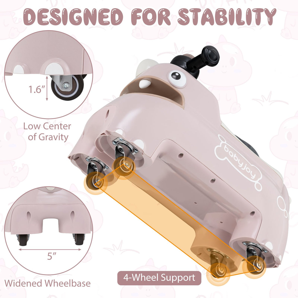 Toddler Ride on Toy Walking Sliding Car with Lights and Music-Pink view 8
