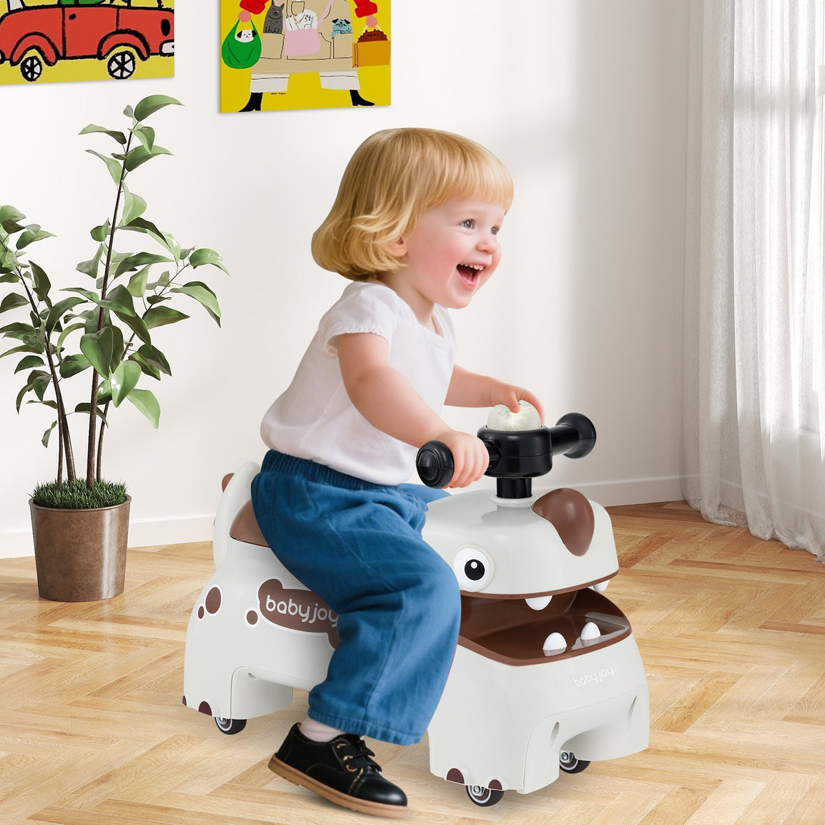 Toddler Ride on Toy Walking Sliding Car with Lights and Music-White view 2