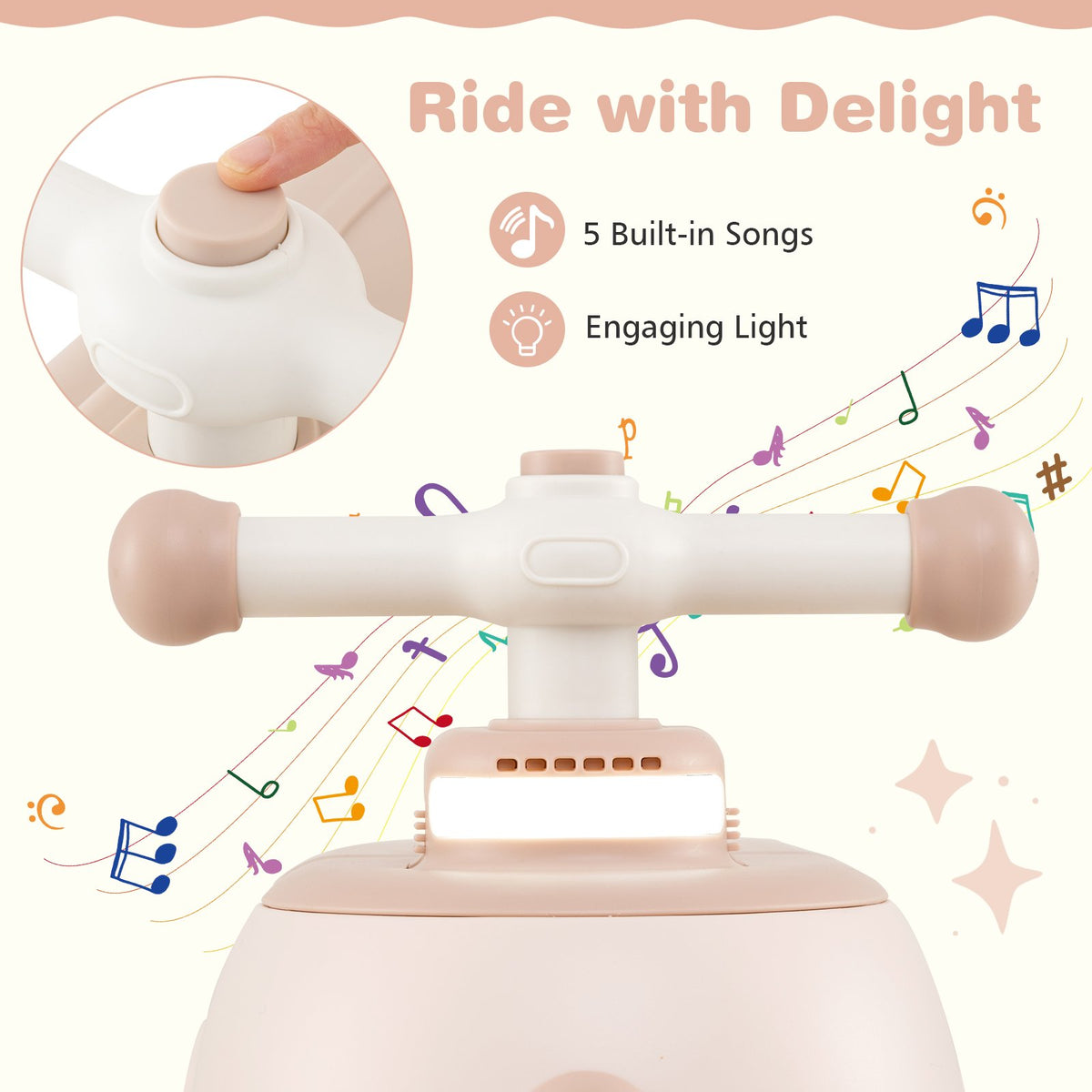 Toddler Ride on Toy with Trailer and Light Music-Beige view 8