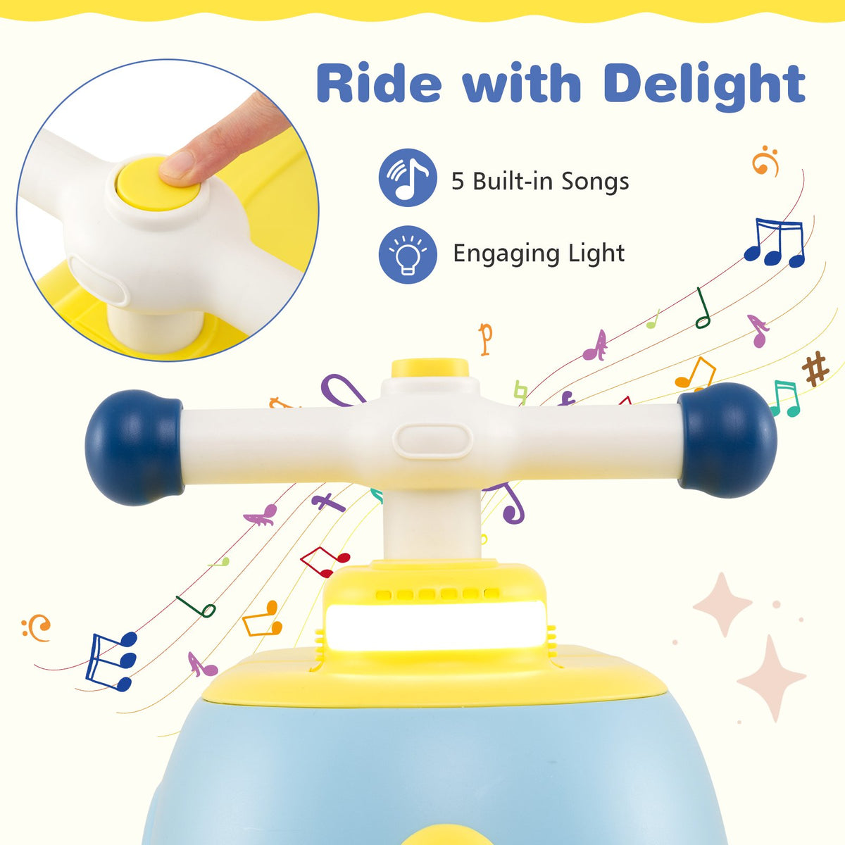 Toddler Ride on Toy with Trailer and Light Music-Blue view 8