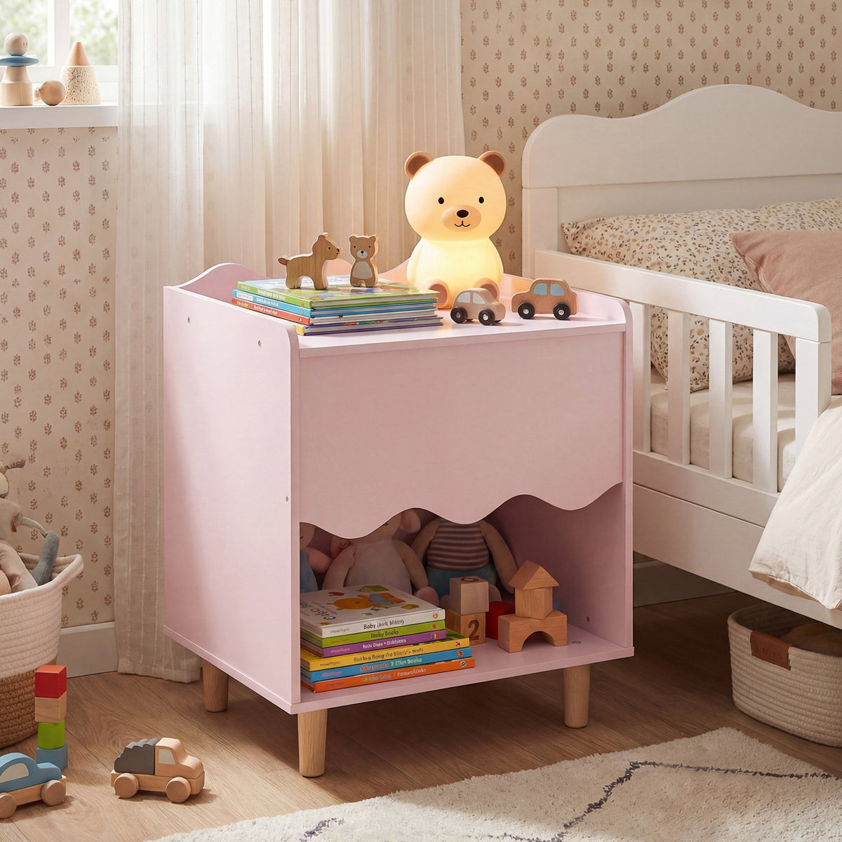 Toddler Scalloped Side Table with Wide Top & Open Compartment-Pink view 2