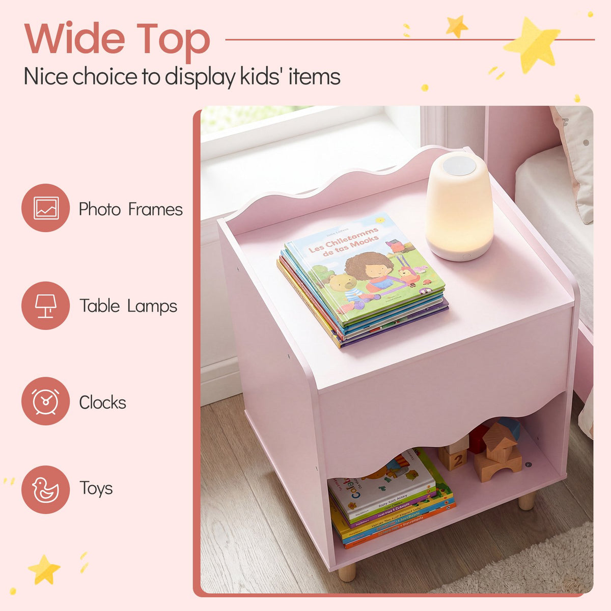 Toddler Scalloped Side Table with Wide Top & Open Compartment-Pink view 6