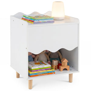 Toddler Scalloped Side Table with Wide Top & Open Compartment-White