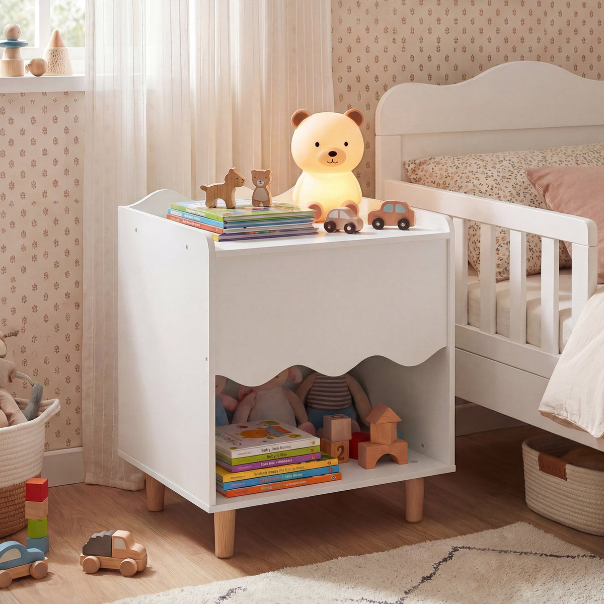 Toddler Scalloped Side Table with Wide Top & Open Compartment-White view 2