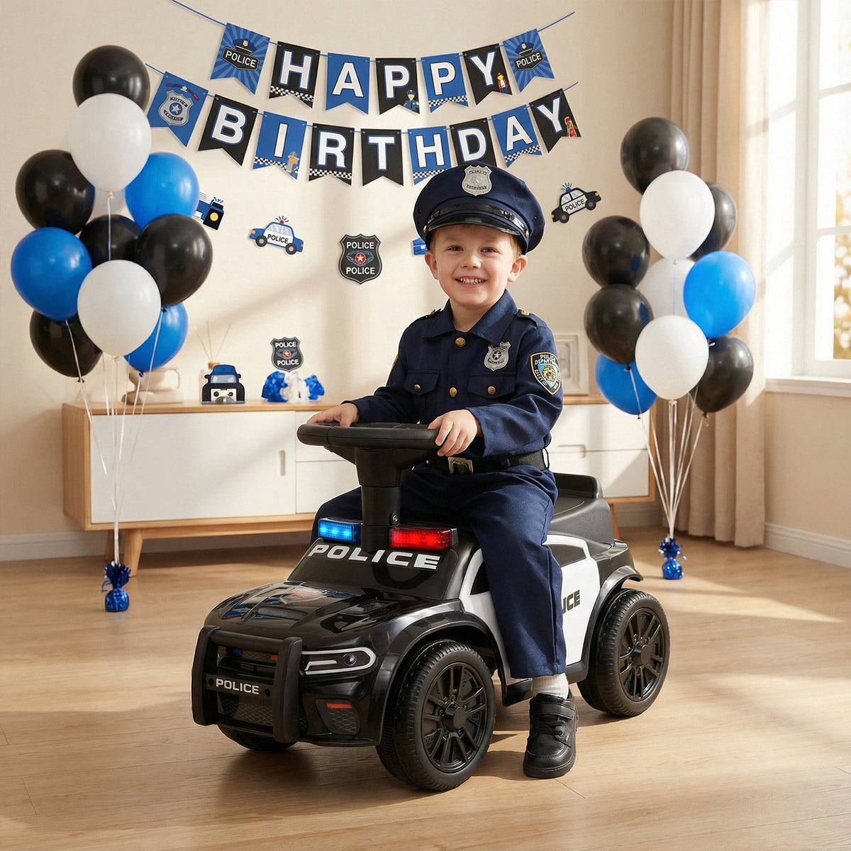 Toddler Sliding Car with Steering Wheel and Under-Seat Storage Push-Black view 3