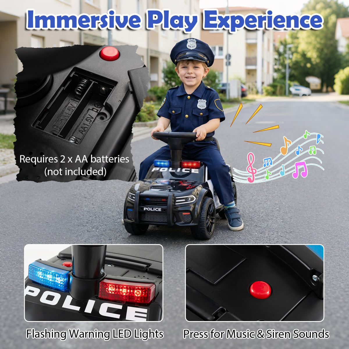 Toddler Sliding Car with Steering Wheel and Under-Seat Storage Push-Black view 6