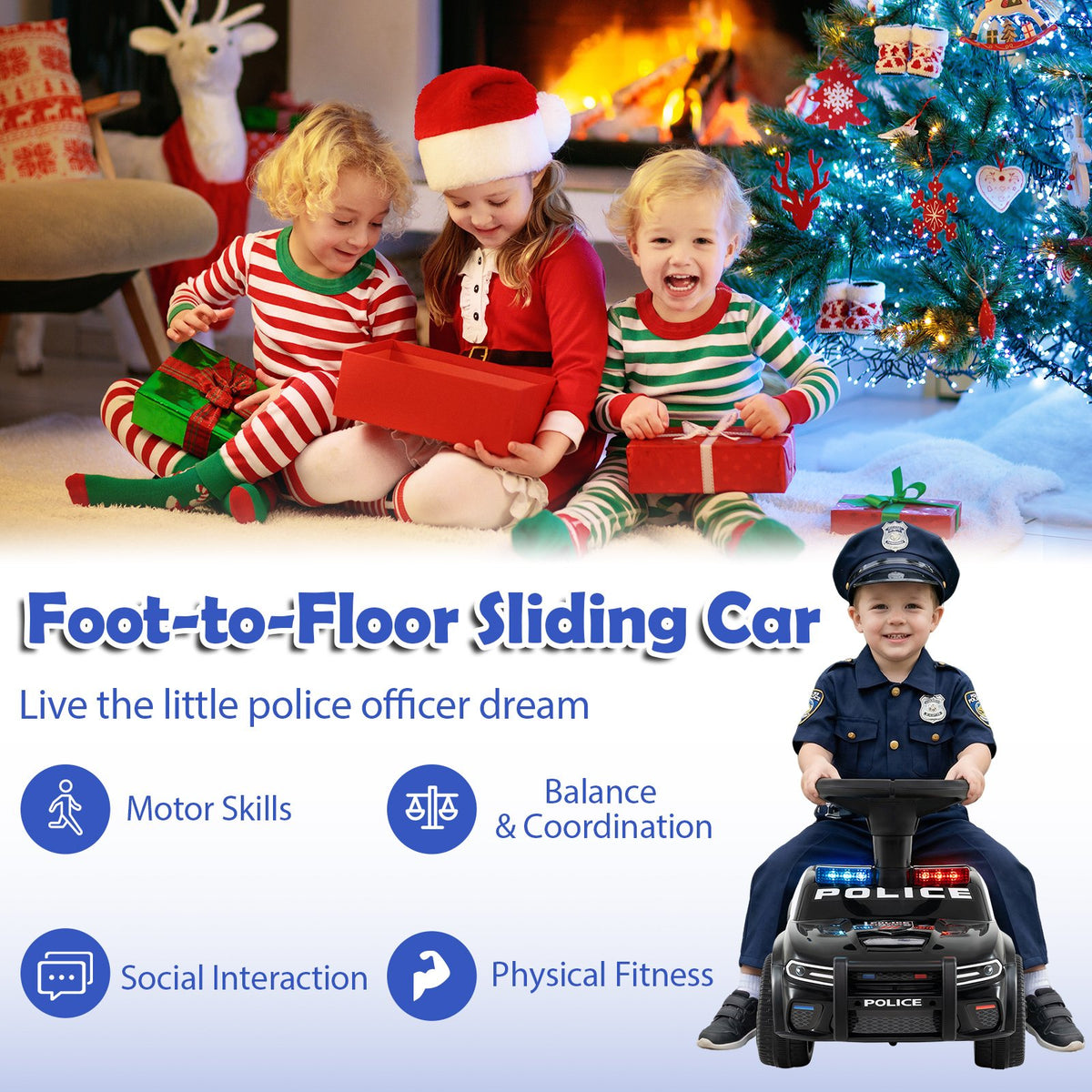 Toddler Sliding Car with Steering Wheel and Under-Seat Storage Push-Black view 9