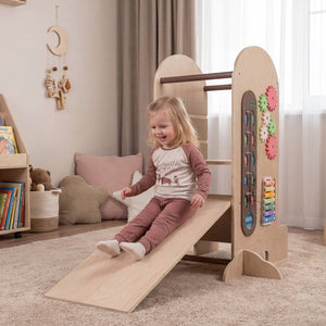 Toddler Standing Tower Kids Step Stool with Adjustable Height Chalkboard and Slide view 3