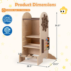 Toddler Standing Tower Kids Step Stool with Adjustable Height Chalkboard and Slide view 4