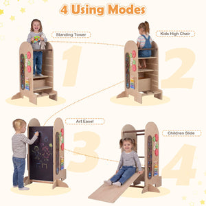 Toddler Standing Tower Kids Step Stool with Adjustable Height Chalkboard and Slide view 7