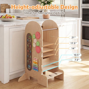 Toddler Standing Tower Kids Step Stool with Adjustable Height Chalkboard and Slide view 8