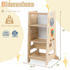 Toddler Standing Tower with Adjustable Height and Blackboard-Natural view 5