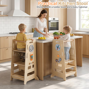 Toddler Standing Tower with Adjustable Height and Blackboard-Natural view 6