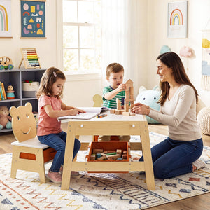 Toddler Table and 2 Chairs 5-in-1 Cute Art Desk Set with Reversible Chalkboard Whiteboard-Natural view 3