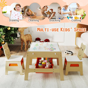 Toddler Table and 2 Chairs 5-in-1 Cute Art Desk Set with Reversible Chalkboard Whiteboard-Natural view 9