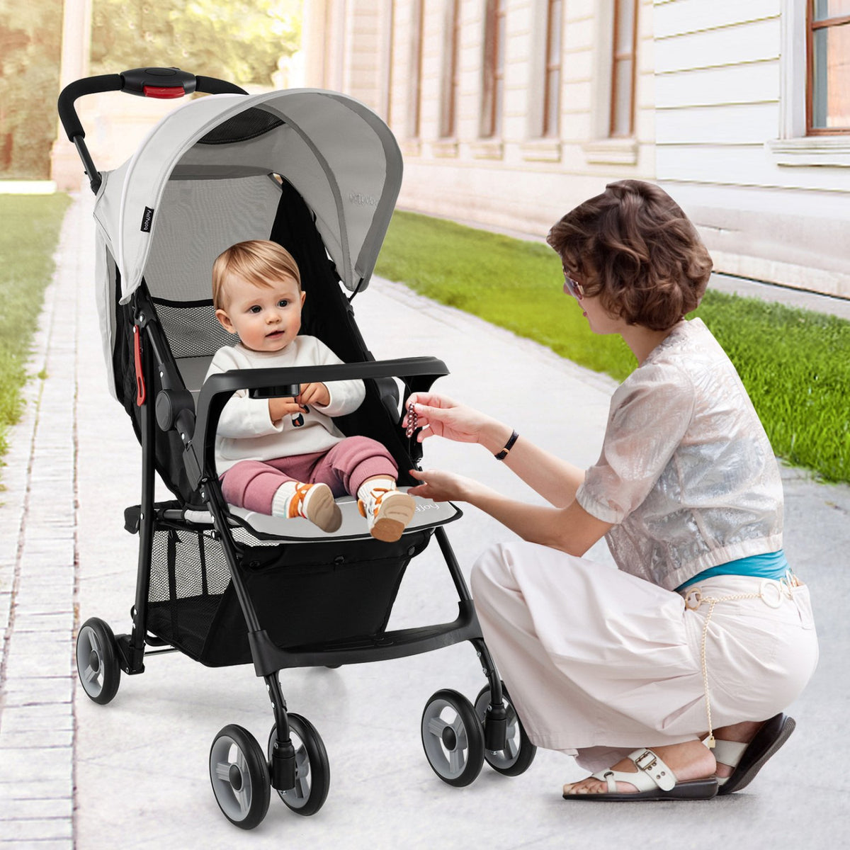 Toddler Travel Stroller for Airplane with Canopy and Adjustable Backrest-Gray view 2